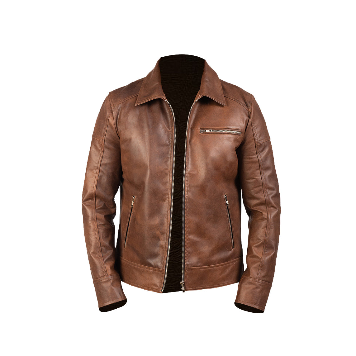 Lavendard Brown Leather Biker Jacket