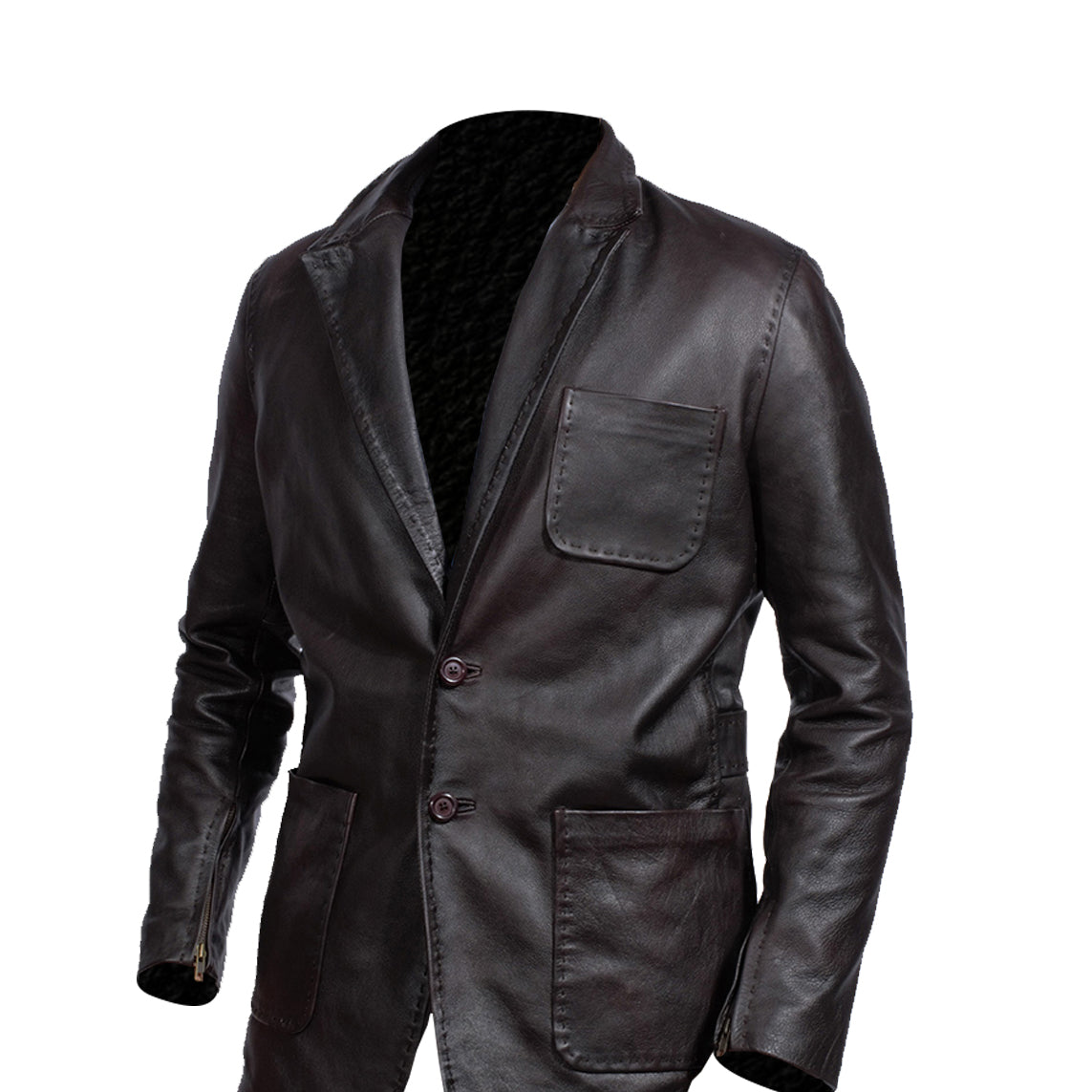 Wine Black Leather Blazer