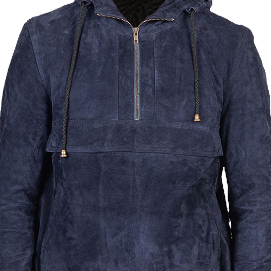 Kenton Hooded Blue Suede Pullover Jacket