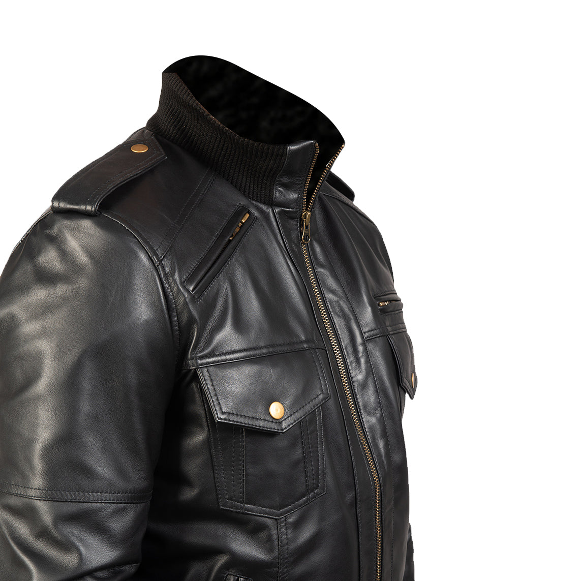 Agent Shadow Black Leather Bomber Jacket