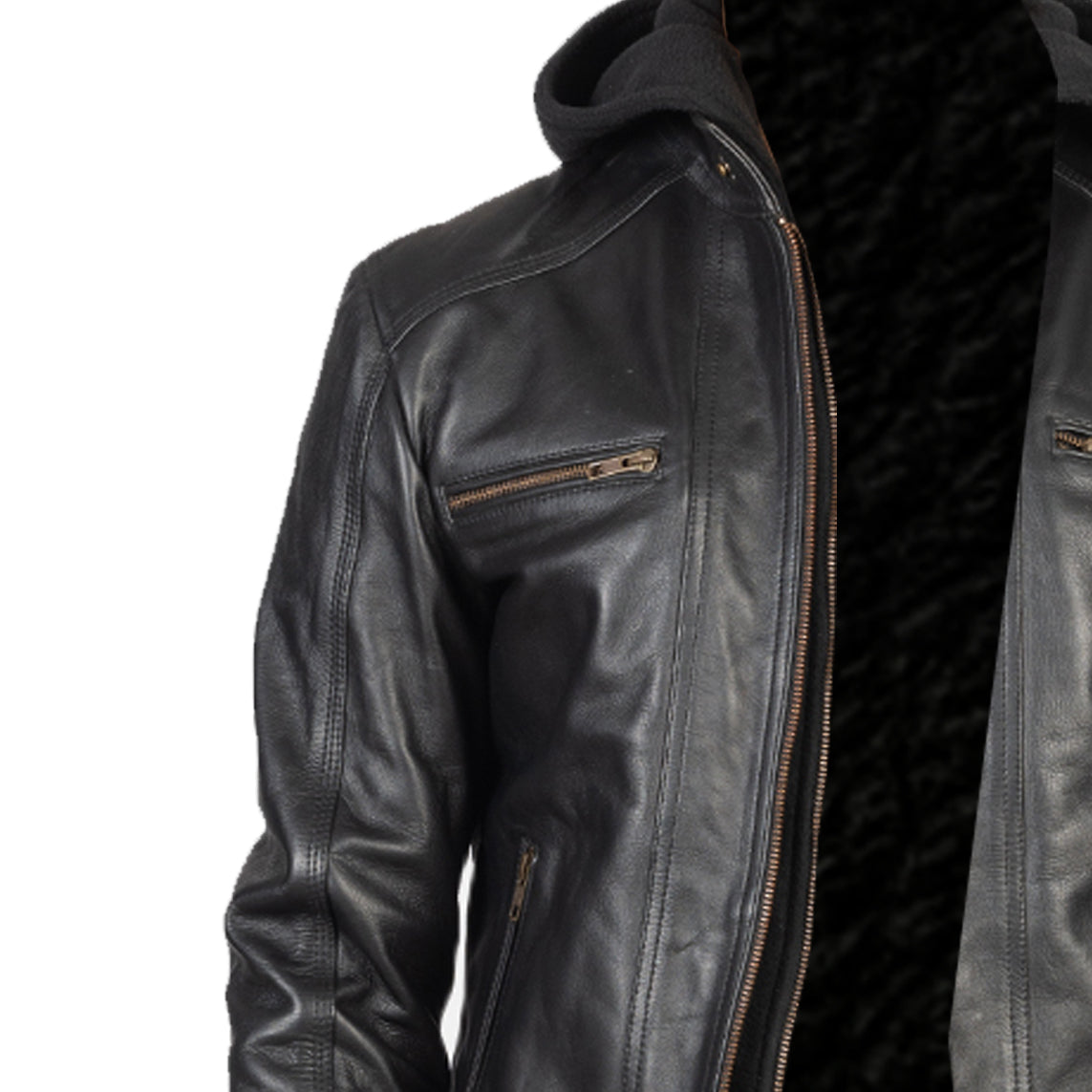 Hector Black Hooded Leather Biker Jacket